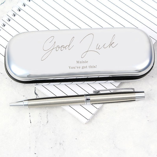 Chrome Pen In Personalised Good Luck Presentation Case