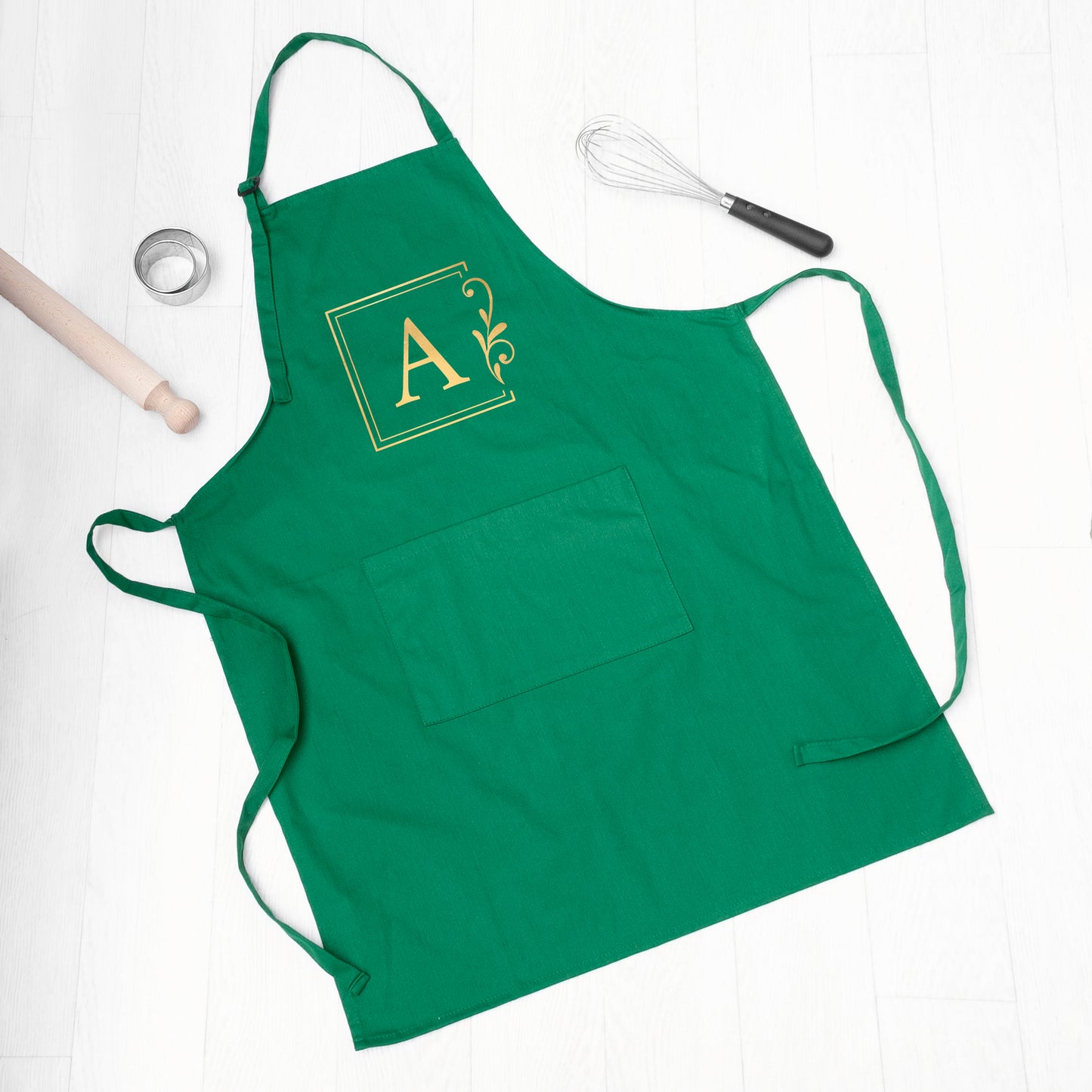 Personalised Initial Green Cotton Apron