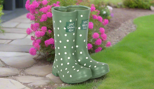 Green Polka Dot Welly Boots Planter