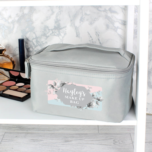 Personalised Floral Grey Toiletry Bag