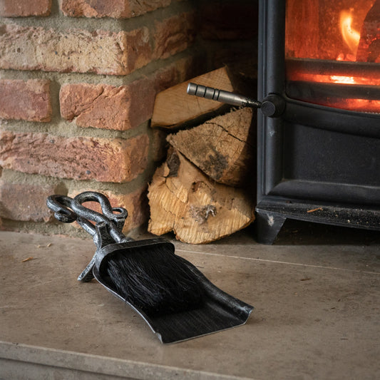 Pewter Finish Brushed Steel Crook Top Hearth Tidy Set