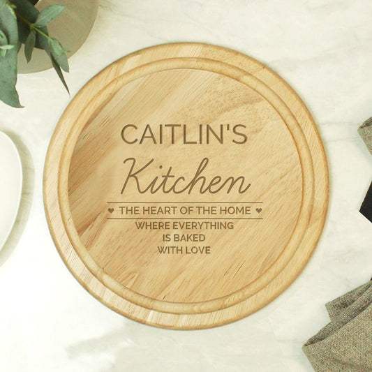 Personalised Heart of the Home Round Wooden Chopping Board