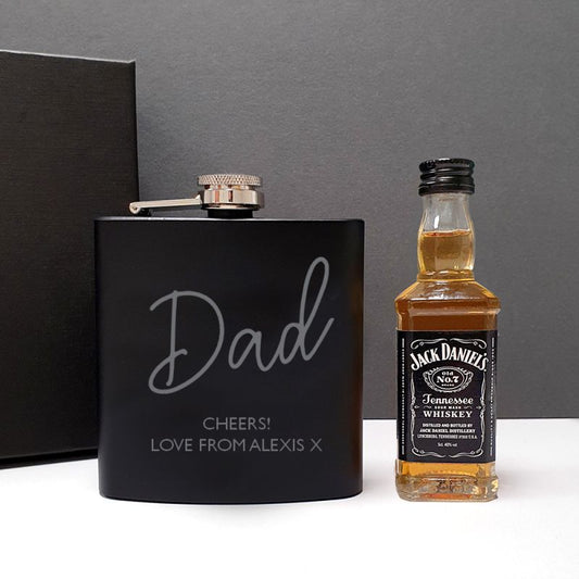 Personalised Hip Flask And Miniature Jack Daniels Gift Set