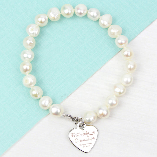 Personalised First Holy Communion White Freshwater Pearl Bracelet