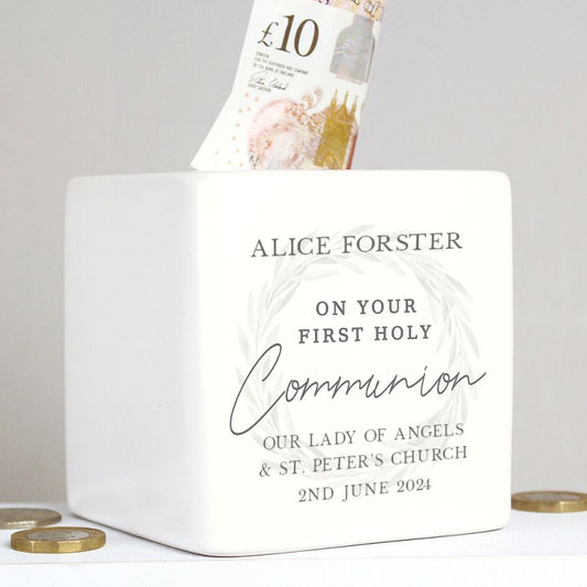 Personalised First Holy Communion Ceramic Square Money Box