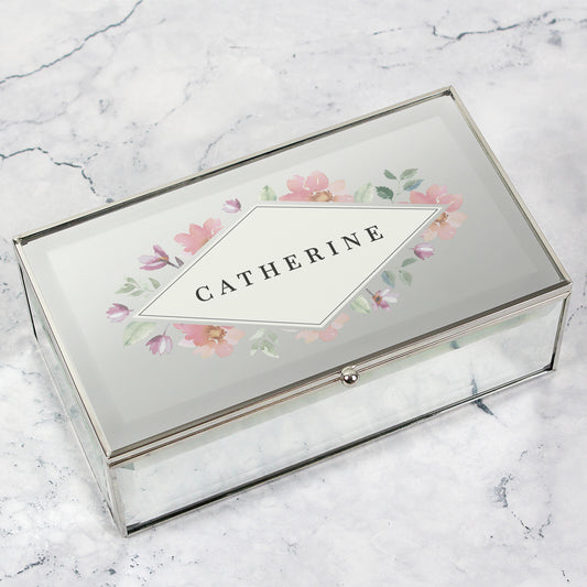 Personalised Floral Watercolour Mirrored Jewellery Box