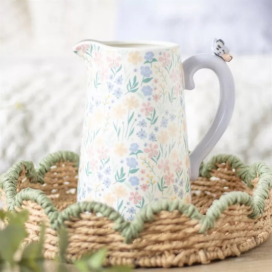 Spring Flower Design With Butterfly Feature Ceramic Flower Jug