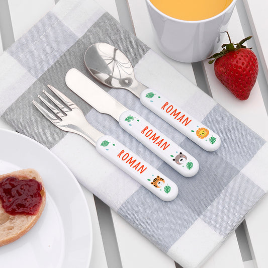 Personalised Jungle Animal Design Child's Cutlery Set