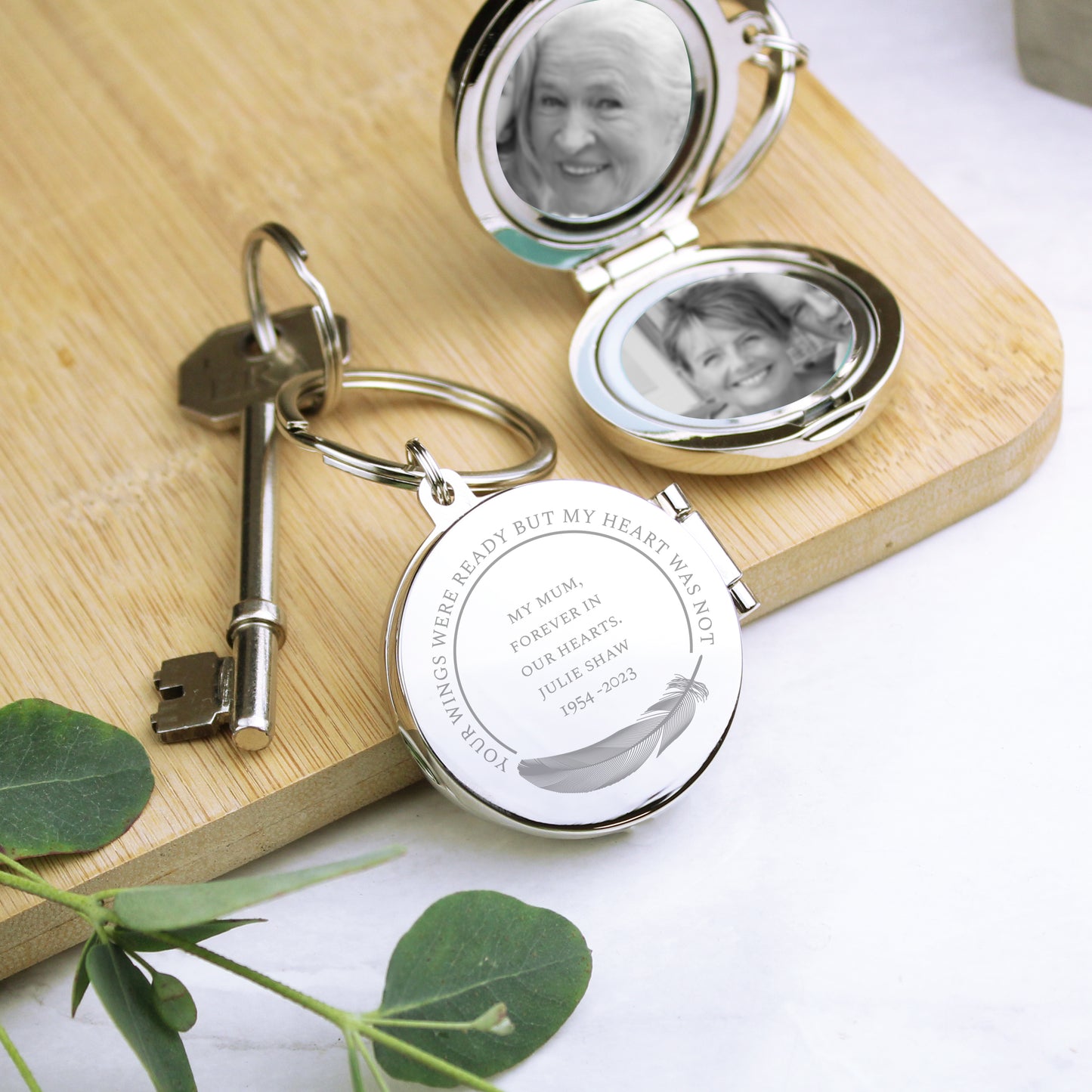 Personalised Feather Design Memorial  Photo Keyring