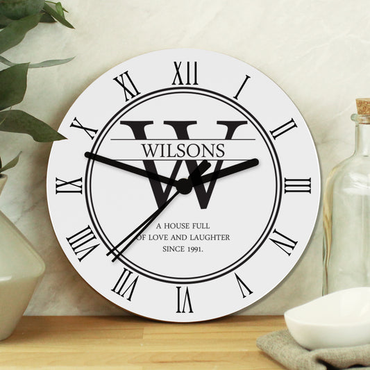 Personalised Family Name & Initial Wooden Wall Clock