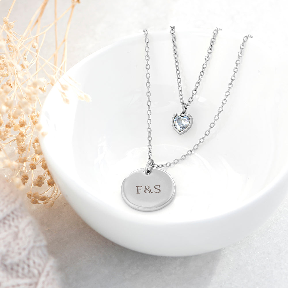 Personalised Layered Heart & Crystal Necklace