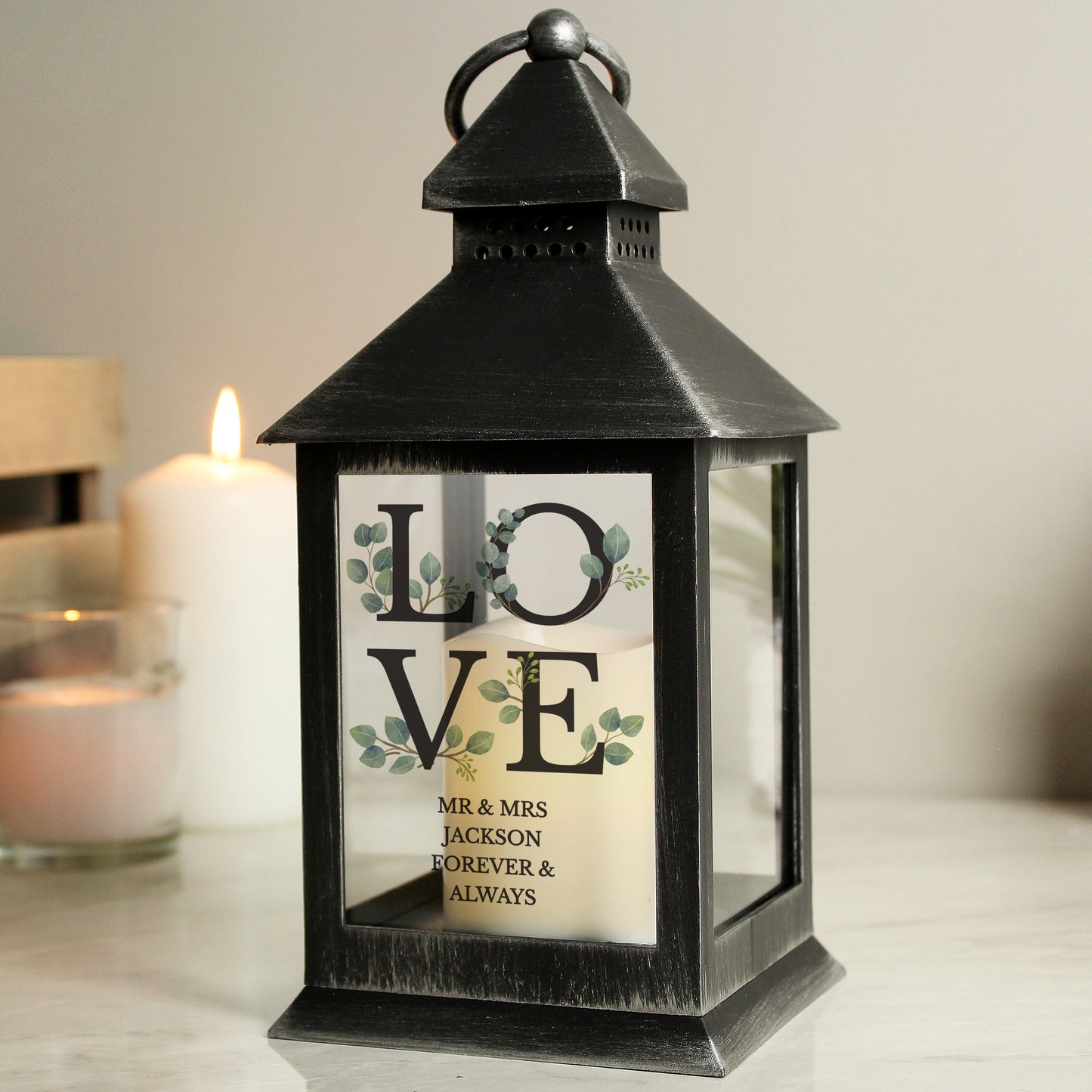 Personalised Love Design Rustic Battery Lantern