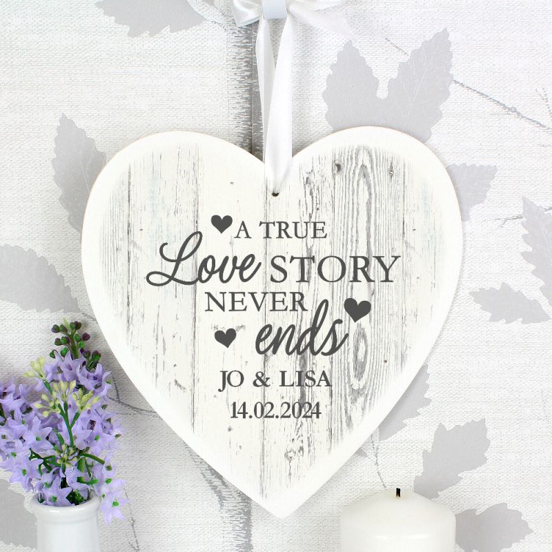 Personalised A True Love Story Large Wooden Heart Decoration