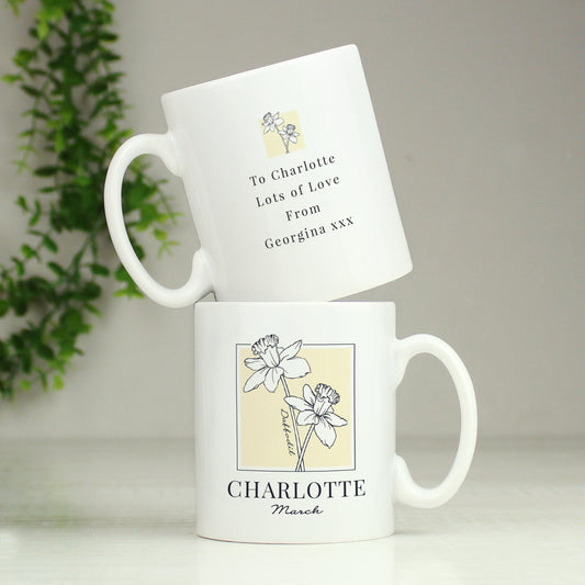 Personalised March Birth Flower Mug