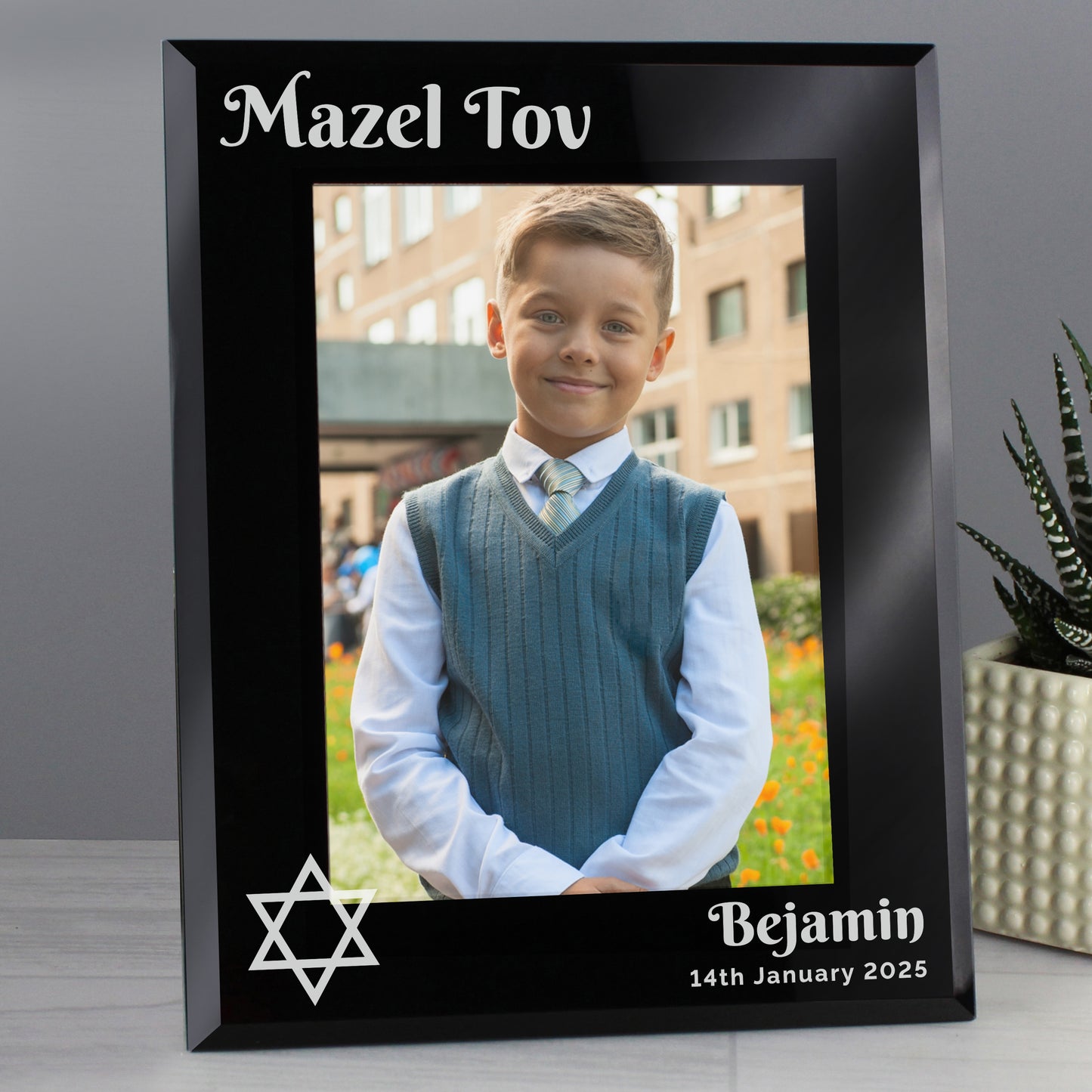 Personalised Bar and Bat Mitzvah Black Glass Photo Frame