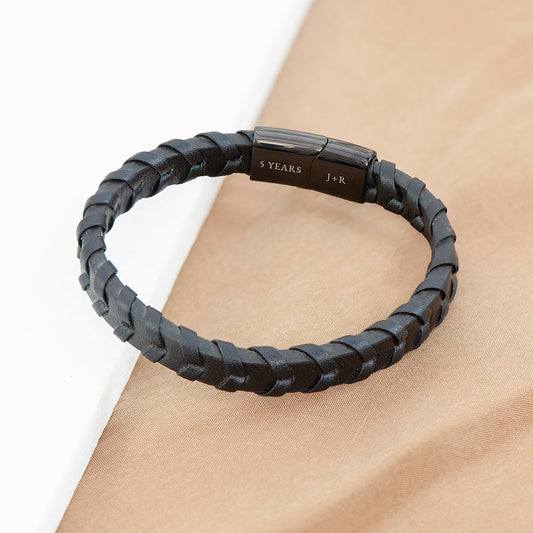 Personalised Men's Leather Chevron Bracelet