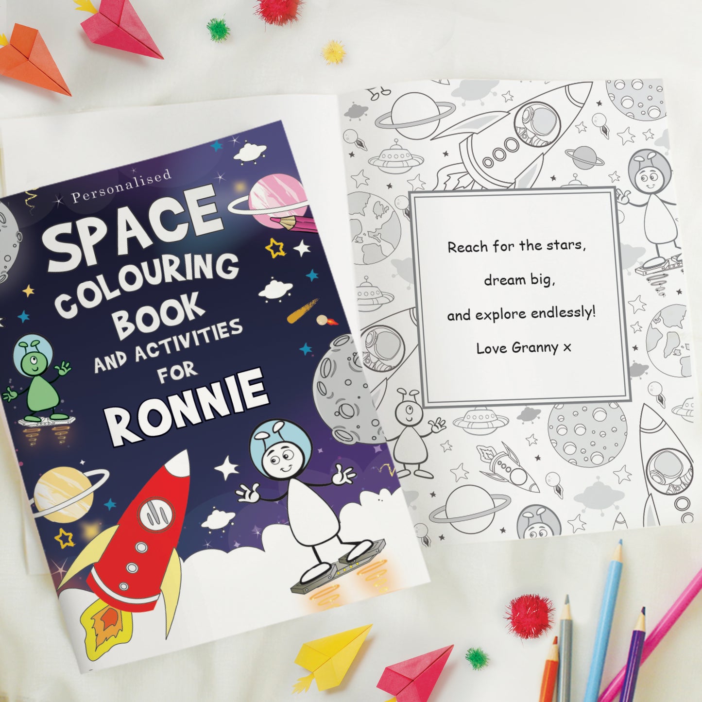 Personalised Space Colouring & Activity Book With Pencils