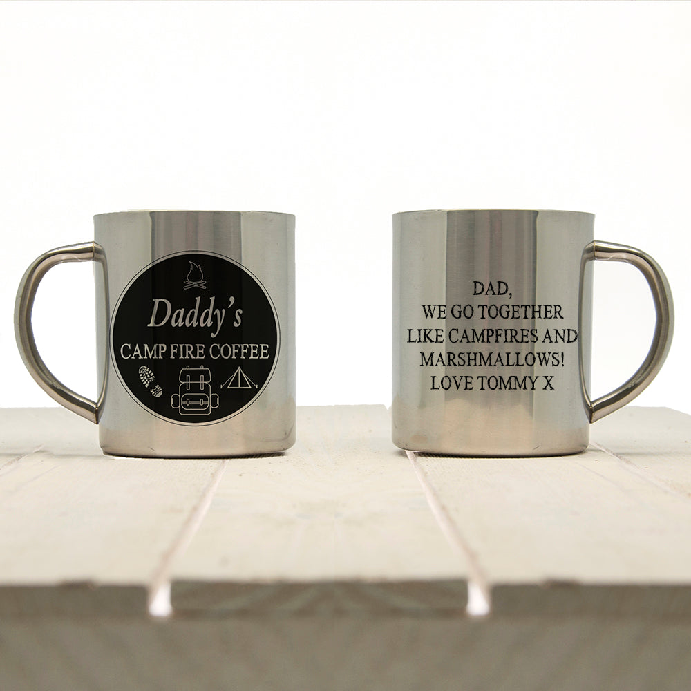 Personalised Daddy's Camp Fire Coffee Metal Mug