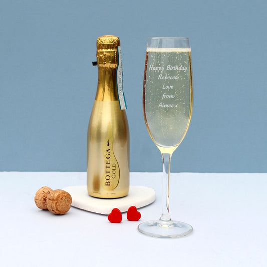 Mini Gold Bottega Prosecco & Personalised Glass Flute