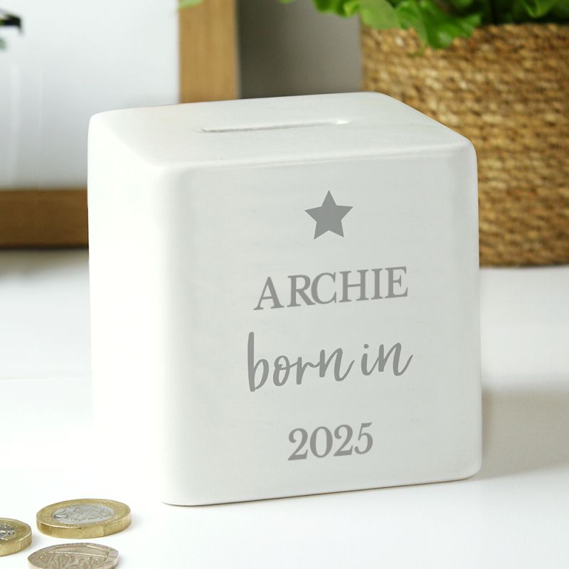 Personalised Born In Keepsake Money Box