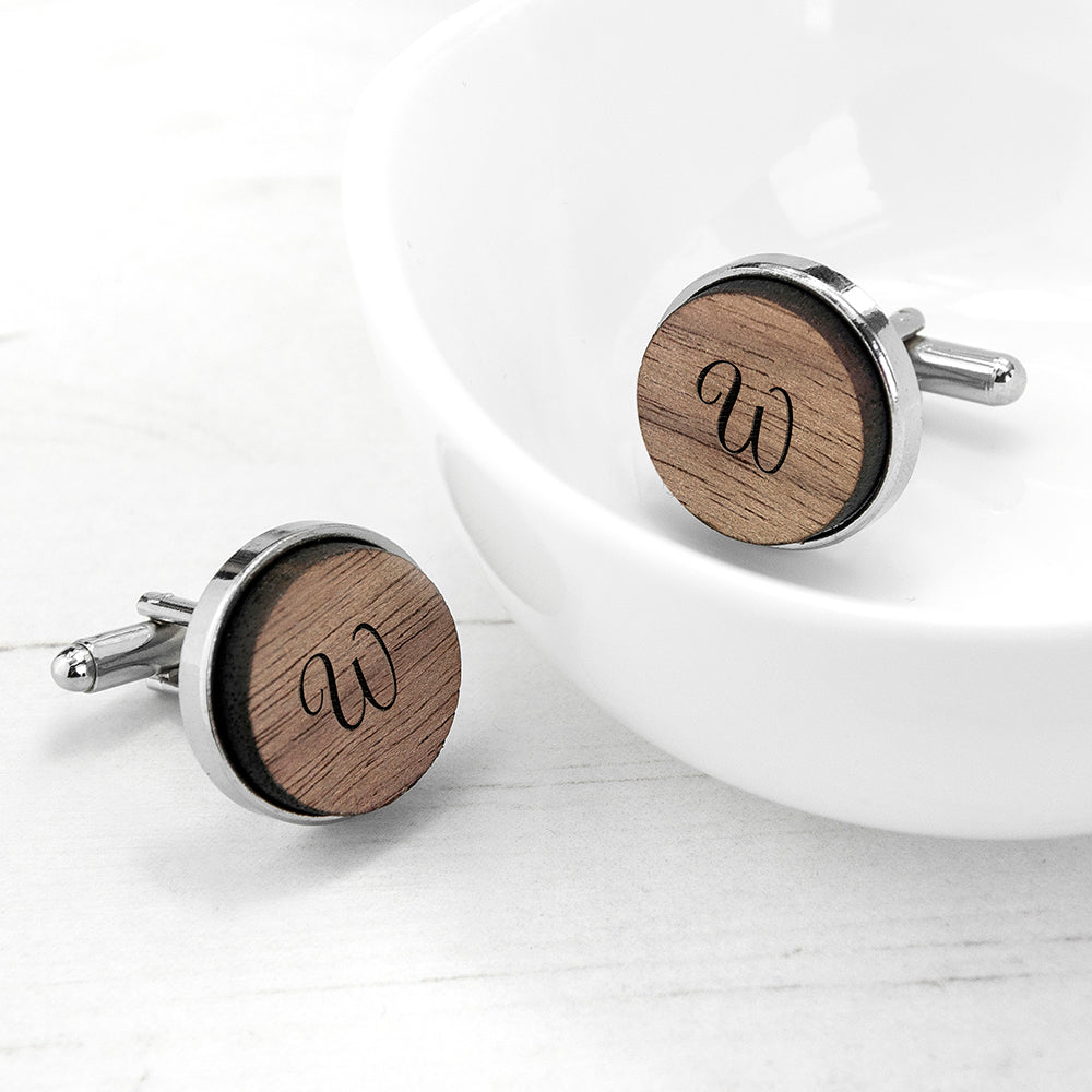 Personalised Round Walnut Cufflinks