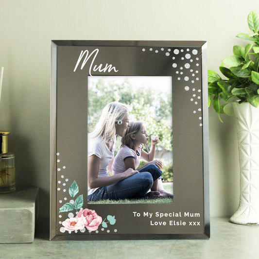 Personalised Floral Diamante Glass Photo Frame