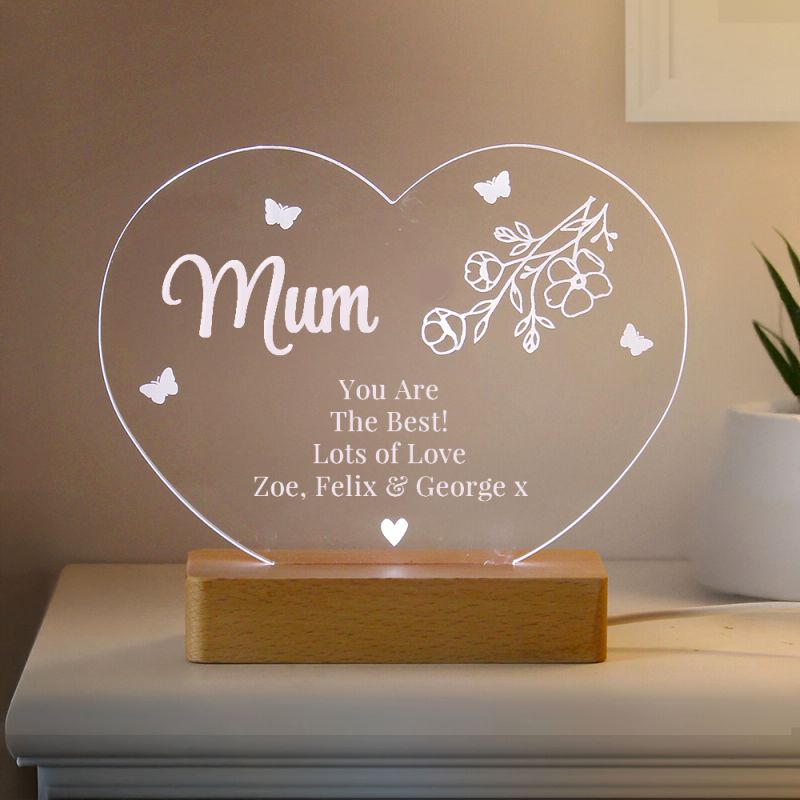 Personalised Floral Heart LED Light