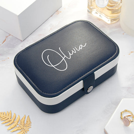 Personalised Navy Blue Jewellery Case