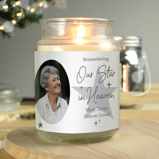 Personalised Our Star In Heaven Own Photo Large Scented Jar Candle