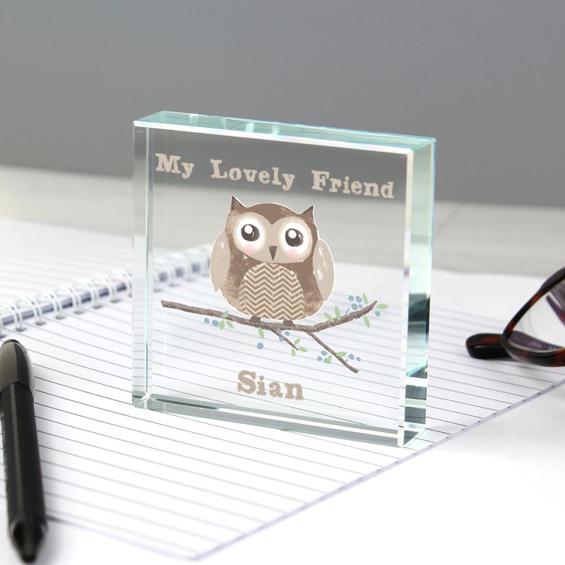 Personalised Owl Glass Keepsake Token / Paperweight