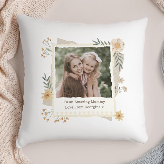 Personalised Floral Frame Photo Upload Cushion