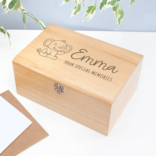 Personalised Elephant Design Wooden Keepsake Box