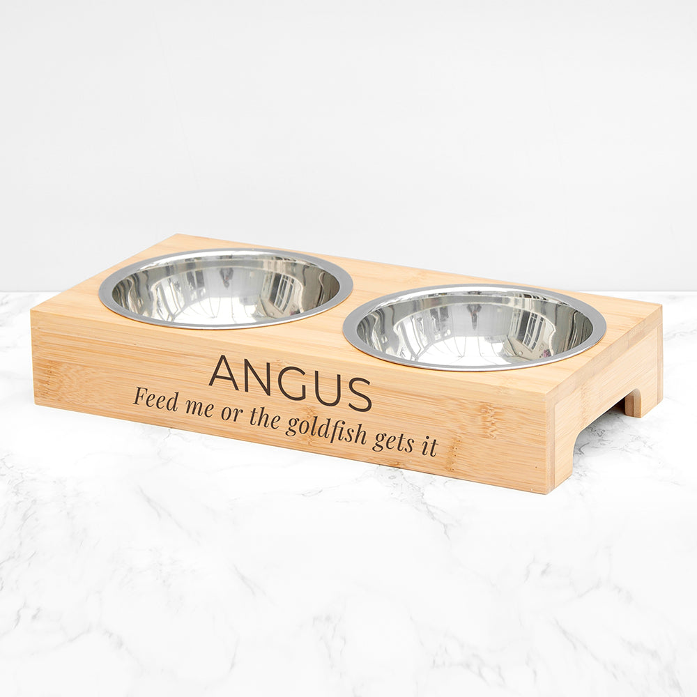 Pet Bowl Set In Personalised Bamboo Base