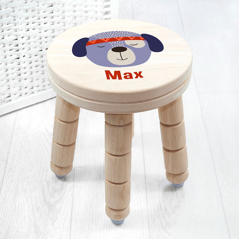 Personalised Cute Dog Design Child's Wooden Stool