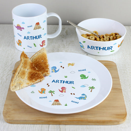 Personalised Dinosaur BPA Free Plastic Breakfast Set