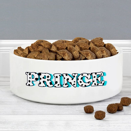 Personalised Blue Spots Medium Pet Food Bowl