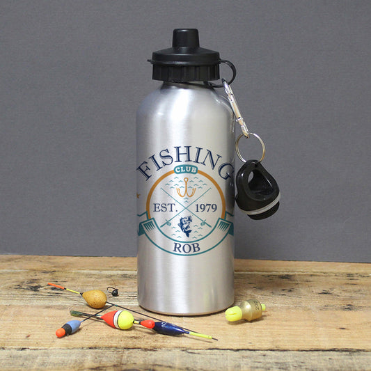 Personalised Fishing Club Silver Drinks Bottle