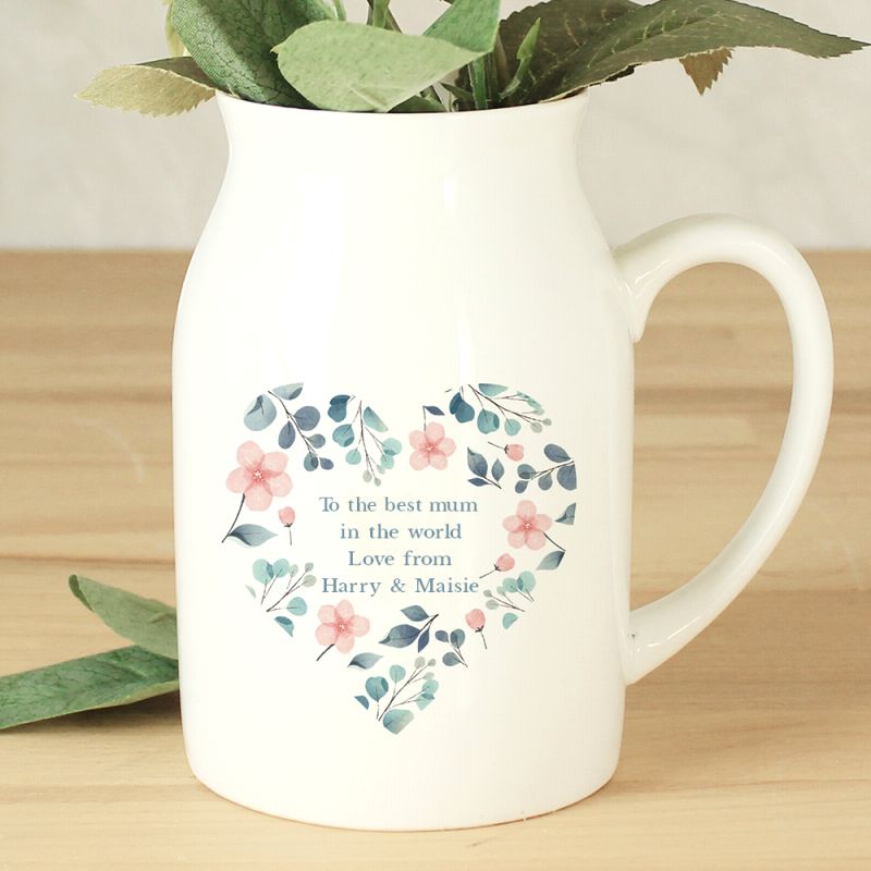 Personalised Floral Heart Flower Jug