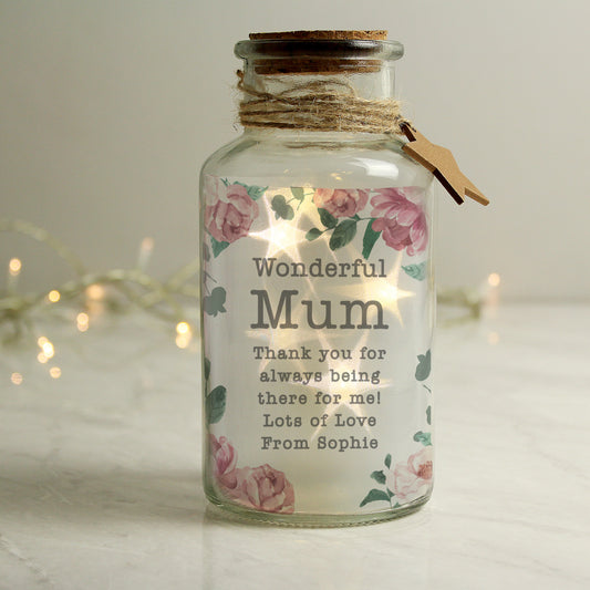 Personalised Floral Design LED Glass Jar