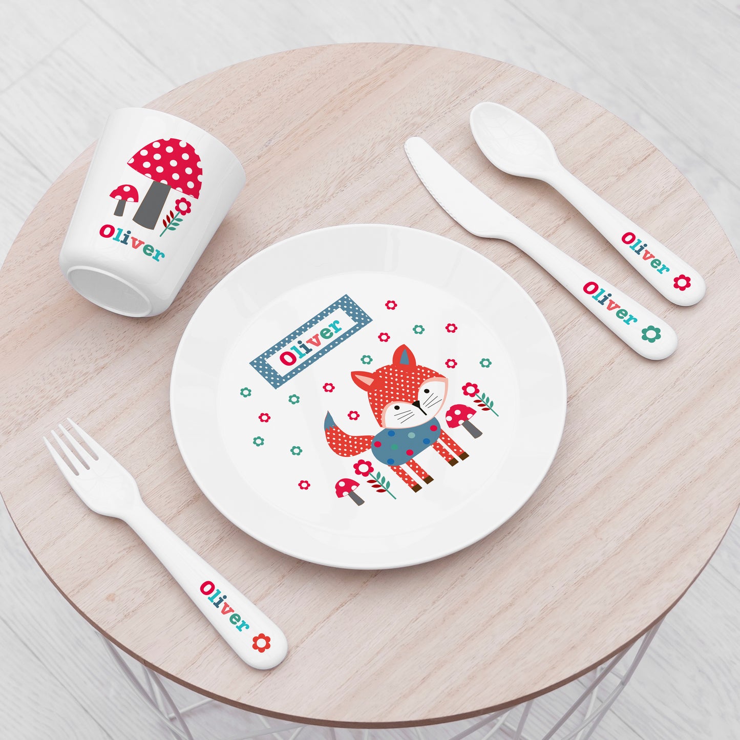 Personalised Fox Design Kid's Shatterproof Dining Set