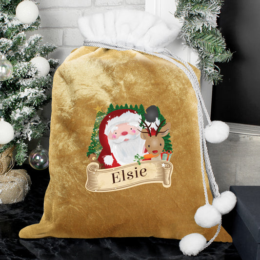 Personalised Gold Santa Christmas Gift Sack