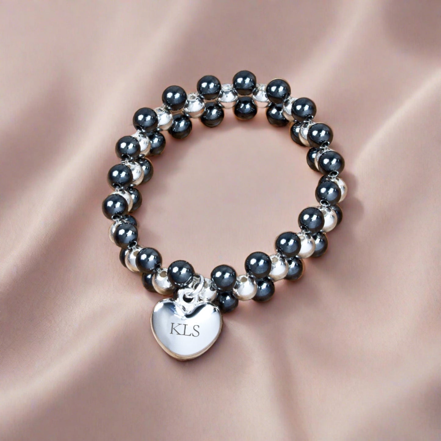 Personalised Hematite Silver Plated Bracelet