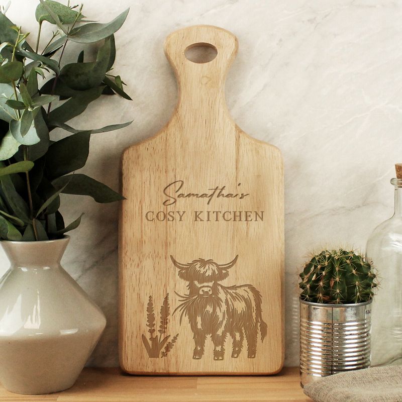 Personalised Highland Cow Paddle Chopping Board