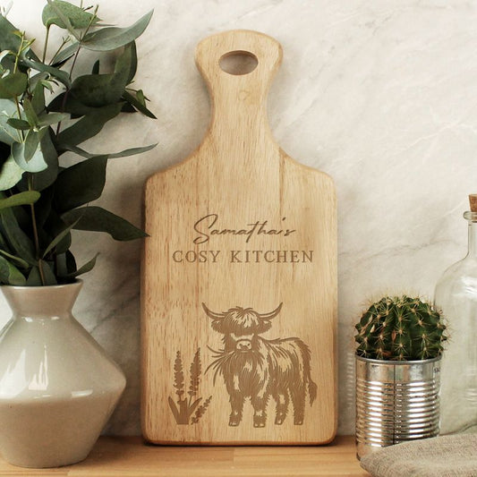 Personalised Highland Cow Paddle Chopping Board