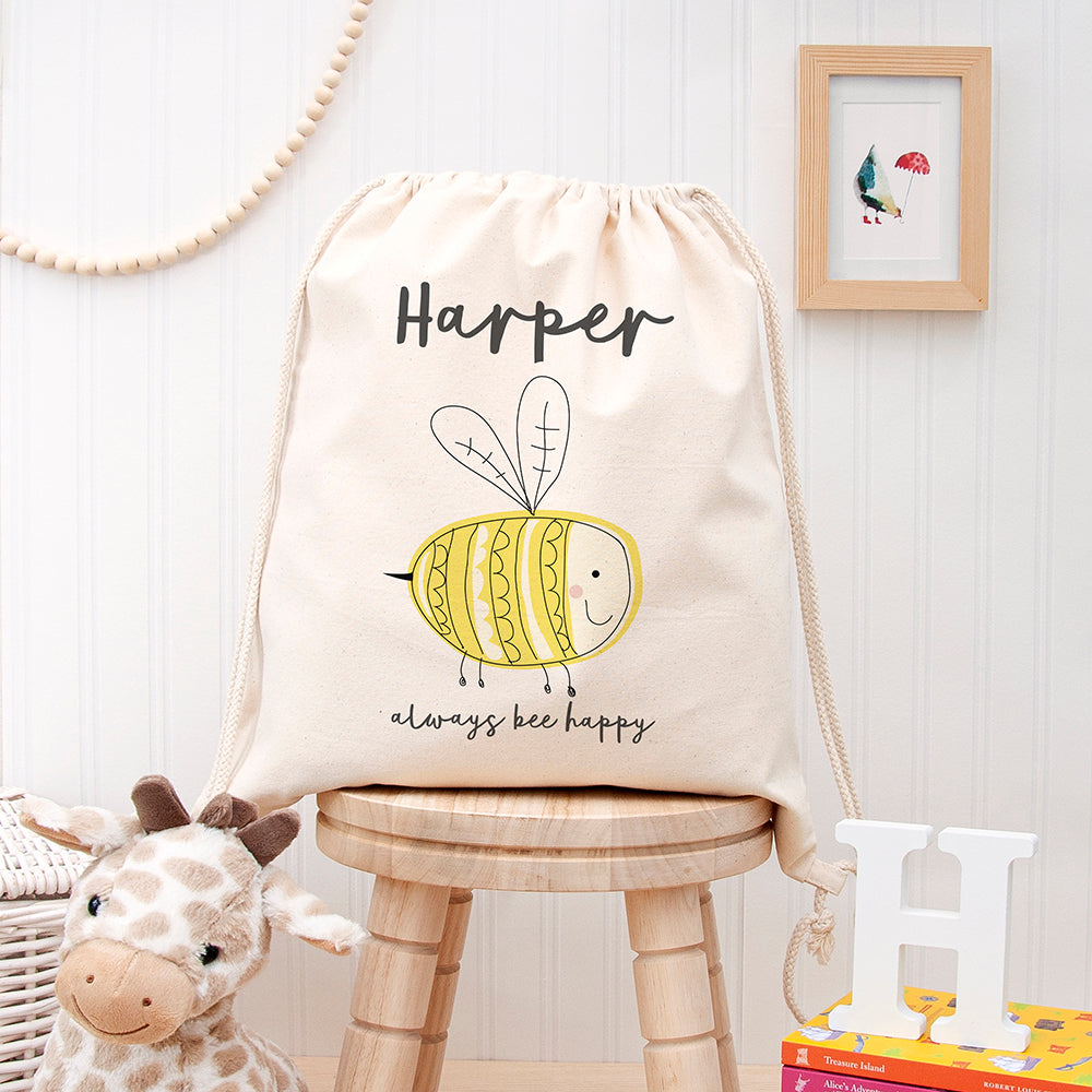 Personalised Bee Design Drawstring Bag