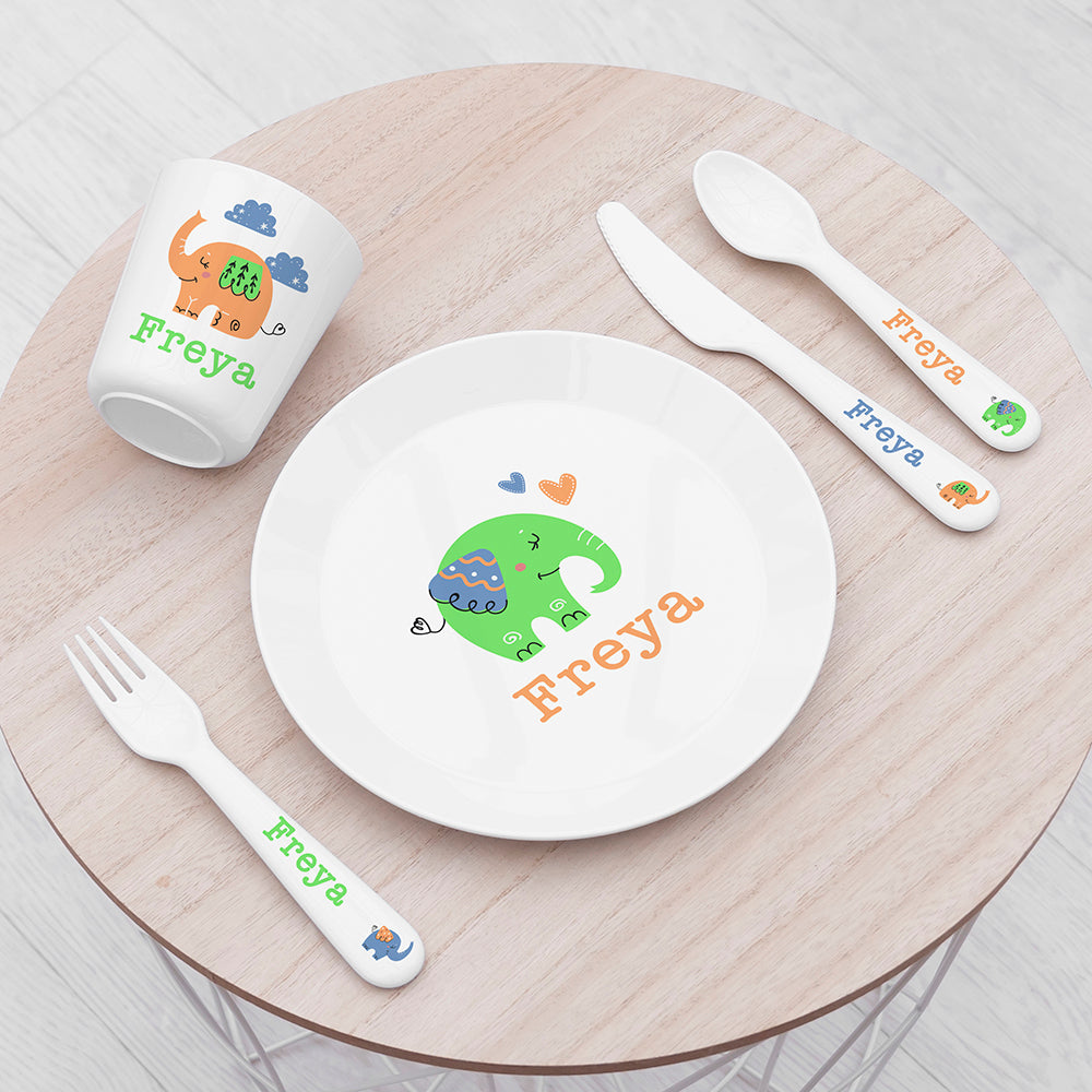 Personalised Elephant Design Kid's Shatterproof Dining Set