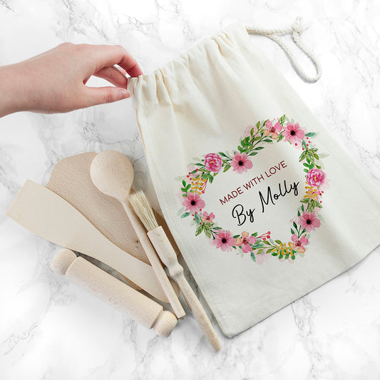 Personalised Floral Heart Child's Baking Set