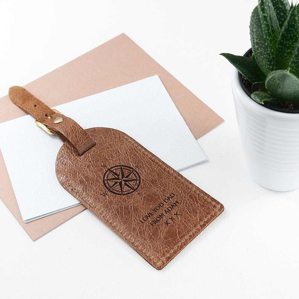 Personalised Nautical Tan Leather Luggage Tag