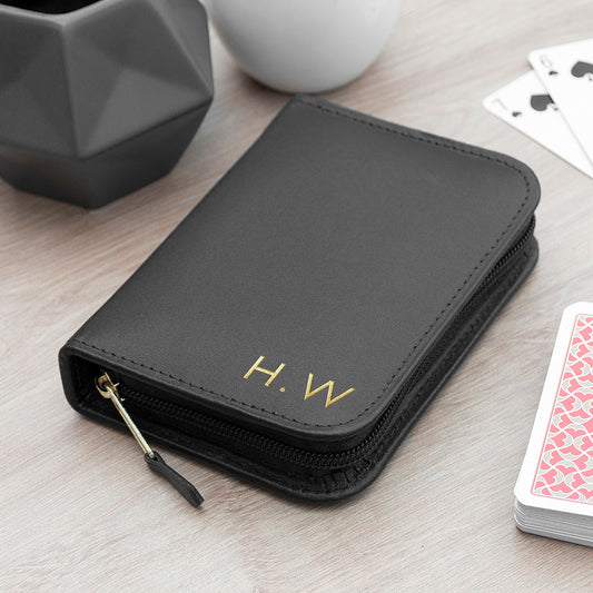 Personalised Leather Playing Card Case With Playing Cards