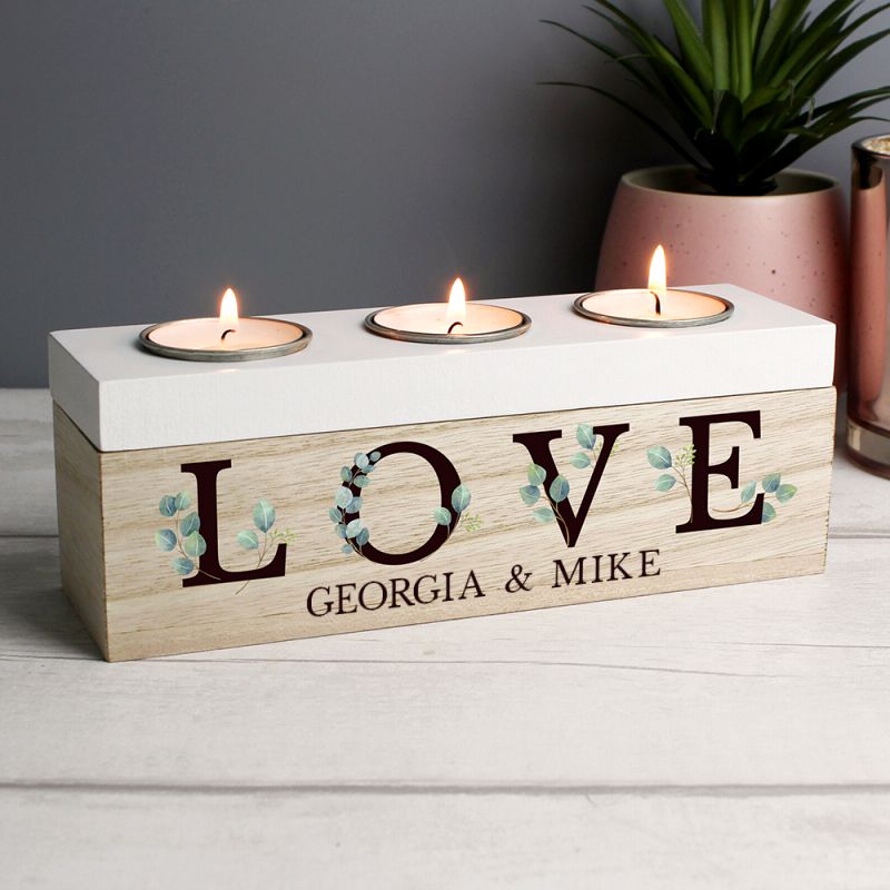 Personalised LOVE Triple Tea Light Box